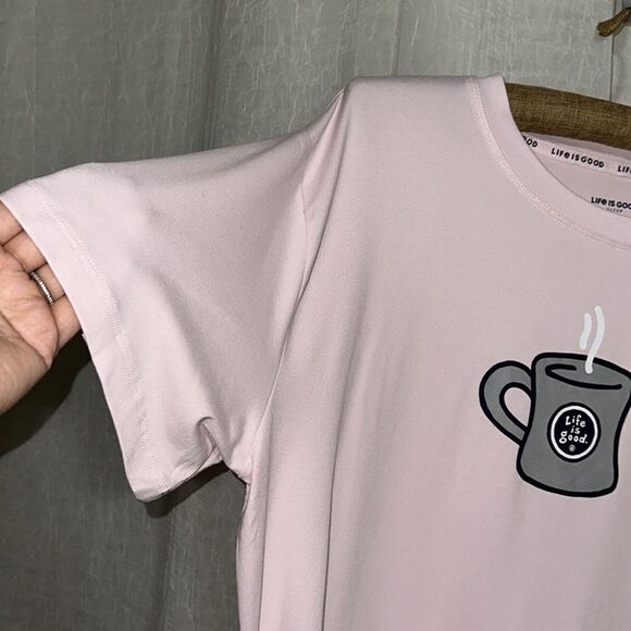 Life is Good Light Pink Navy Coffee Cup Graphic Short Sleeve Top & Shorts PJ Set - Picture 10 of 15